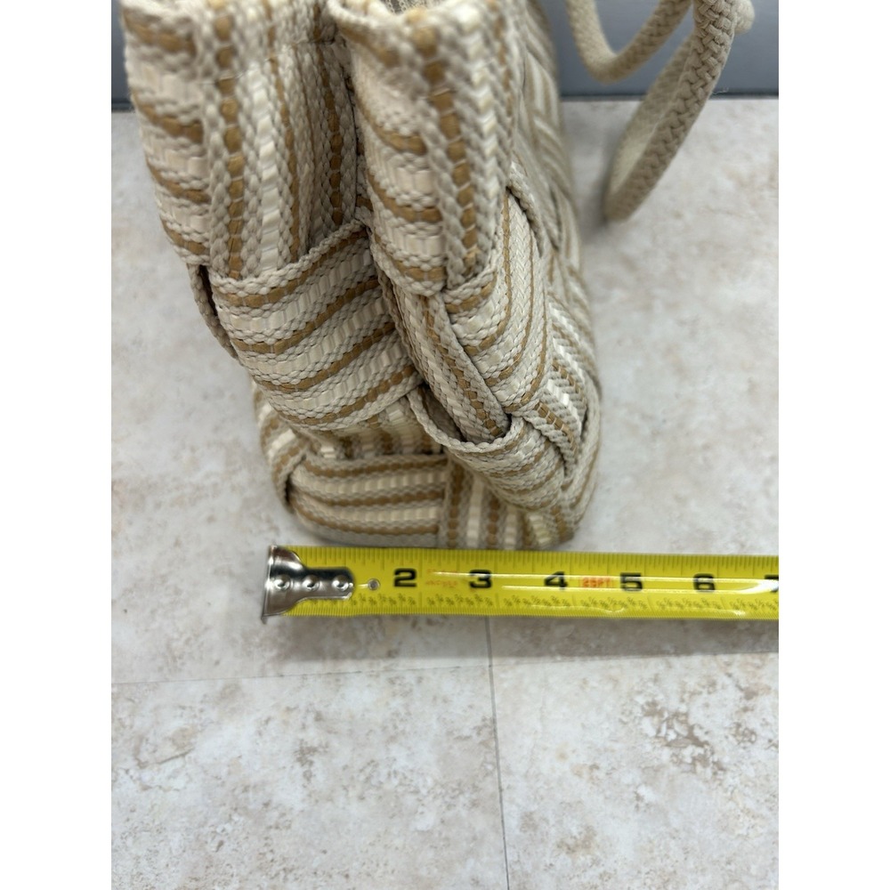 Vintage Handbag White & Brown Straw Woven Purse Rope Handles Made In Italy - Picture 10 of 10